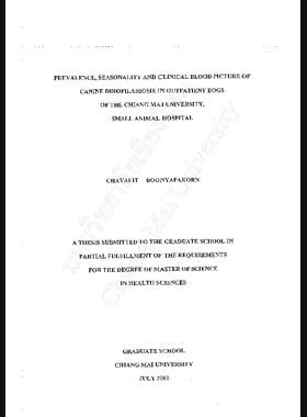 Prevalence, seasonality and clinical blood picture of canine dirofilariosis in outpatient dogs of the Chiang Mai University, Small Animal Hospital / Chavalit Boonyapakorn book