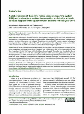 A pilot evaluation of the online rabies exposure reporting system (R36) and post-exposure rabies immunization in clinical practice in selected hospitals in the upper north of Thailand in fiscal year 2016 book