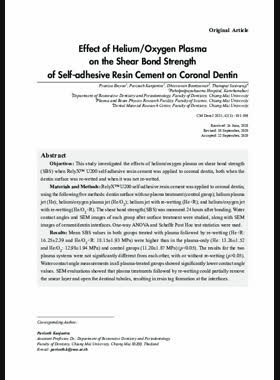 Effect of Helium/Oxygen Plasma on the Shear Bond Strength of Self-adhesive Resin Cement on Coronal Dentin book