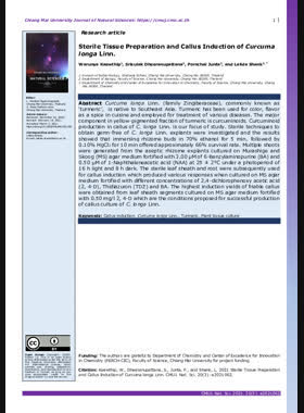 Sterile Tissue Preparation and Callus Induction of Curcuma longa Linn. book