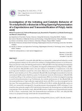 Investigation of the Initiating and Catalytic Behavior of Tri-n-butyltin(IV) n-Butoxide in Ring-Opening Polymerization of ε-Caprolactone and Transesterification of Poly(L-lactic acid) book