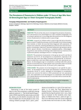 The Prevalence of Pneumonia in Children under 15 Years of Age Who Have Air Bronchogram Sign on Chest Computed Tomography Studies book