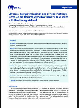 Ultrasonic Post-Polymerization And Surface Treatments Increased The Flexural Strength Of Denture Base Reline With Hard Lining Material book