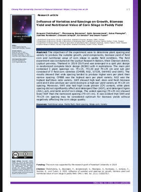 Influence of Varieties and Spacings on Growth, Biomass Yield and Nutritional Value of Corn Silage in Paddy Field book