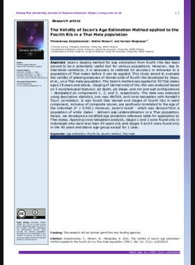 The Validity of Iscan’s Age Estimation Method applied to the Fourth Rib in a Thai Male population book