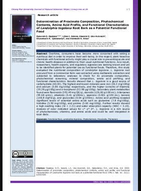 Determination of Proximate Composition, Phytochemical Contents, Amino Acid Profile, and Functional Characteristics of Landolphia togolana Root Bark as a Potential Functional Food book