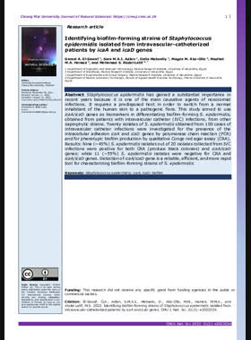 Identifying biofilm-forming strains of Staphylococcus epidermidis isolated from intravascular-catheterized patients by icaA and icaD genes book