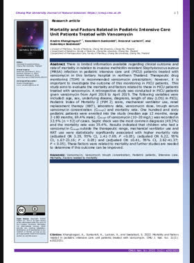 Mortality and Factors Related in Pediatric Intensive Care Unit Patients Treated with Vancomycin book