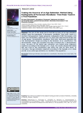 Testing the Accuracy of an Age Estimation Method Using Radiographs of Permanent Mandibular Third Molar Teeth in a Thai Population book