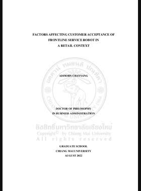 Factors affecting customer acceptance of frontline service robot in a retail context book
