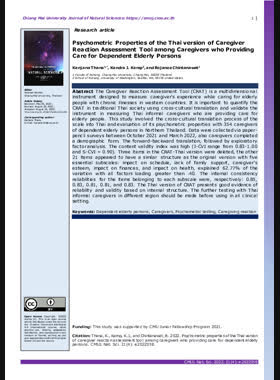 Psychometric Properties of the Thai version of Caregiver Reaction Assessment Tool among Caregivers who Providing Care for Dependent Elderly Persons book