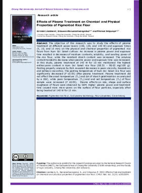 Effects of Plasma Treatment on Chemical and Physical Properties of Pigmented Rice Flour book