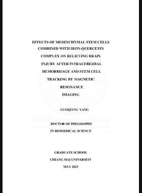 Effects of mesenchymal stem cells combined with iron-quercetin complex on relieving brain injury after intracerebral hemorrhage and stem cell tracking by magnetic resonance imaging book
