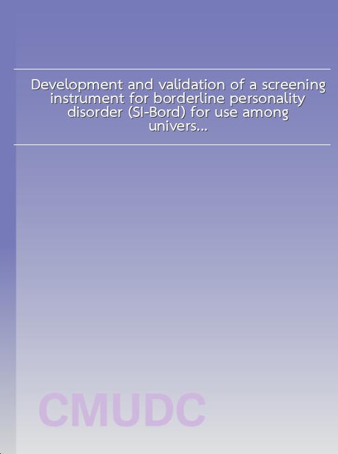 Development and validation of a screening instrument for borderline personality disorder (SI-Bord) for use among university students book